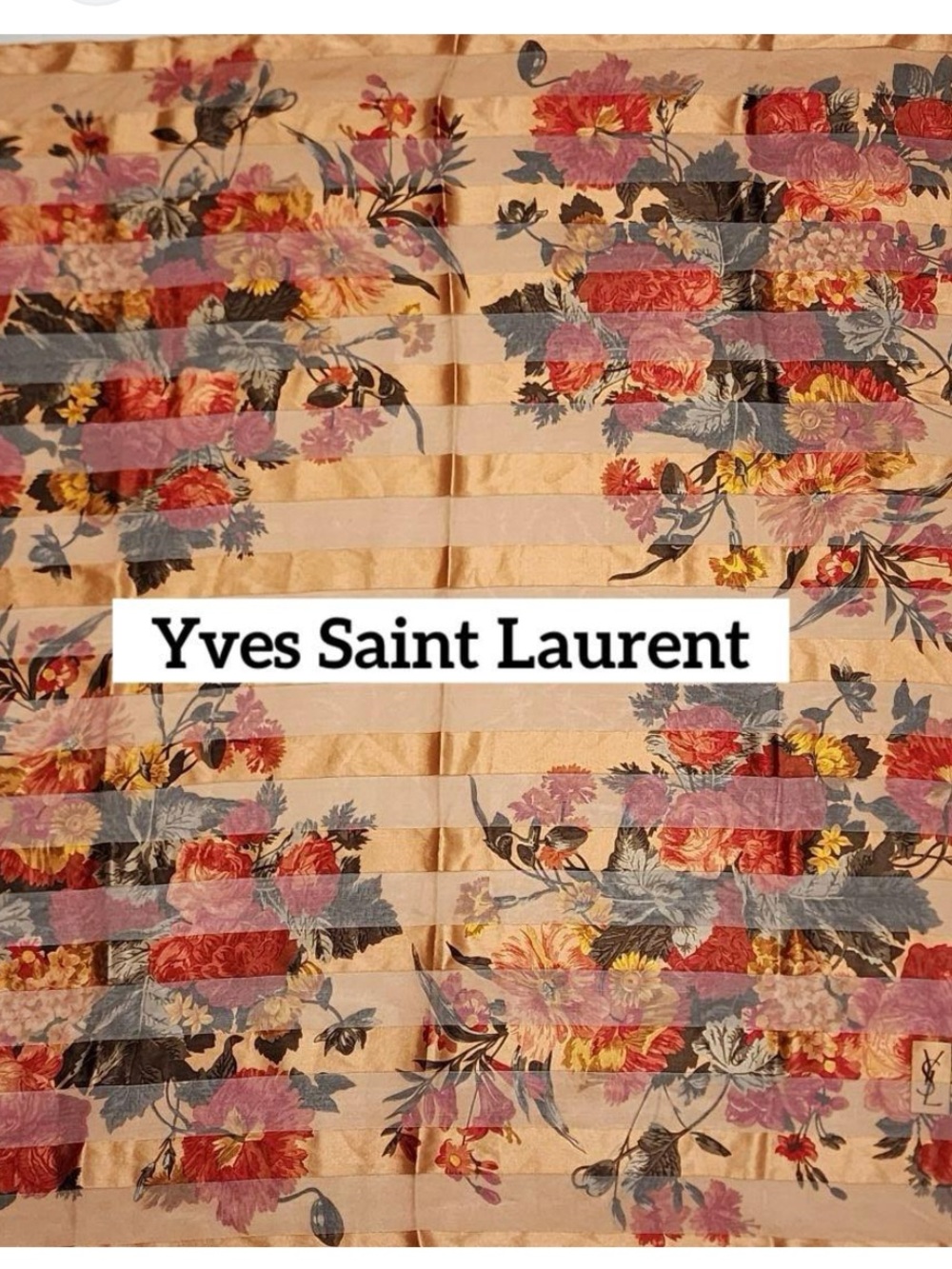 Vintage Yves Saint Laurent Floral Silk Chiffon Scarf
